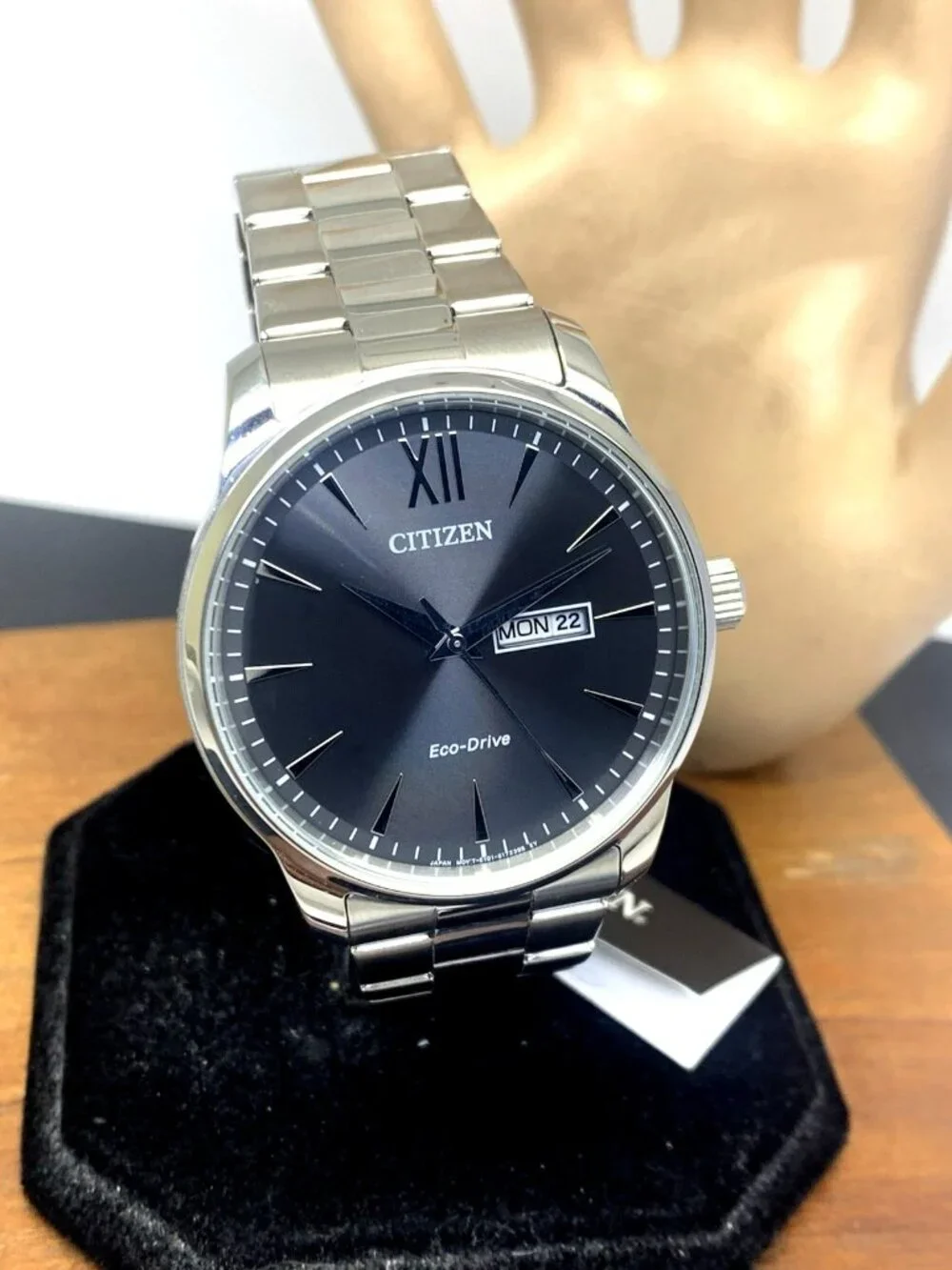 Citizen Men's Watch BM8551-54E Eco Drive Black Dial Day Date Silver Steel 42mm